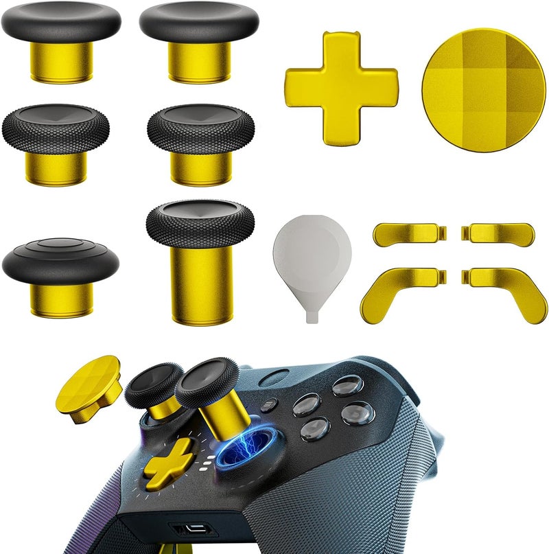 ZAPOLEX 14-in-1 Controller Accessories Kit Compatible with Xbox Elite Series 2, 6 Premium Metal Thumbsticks, Swap Joysticks, 4 Interchangeable Paddles, 2 D-Pads, 1 Tool & 1 Storage Bag (Bright Gold) - Image 1